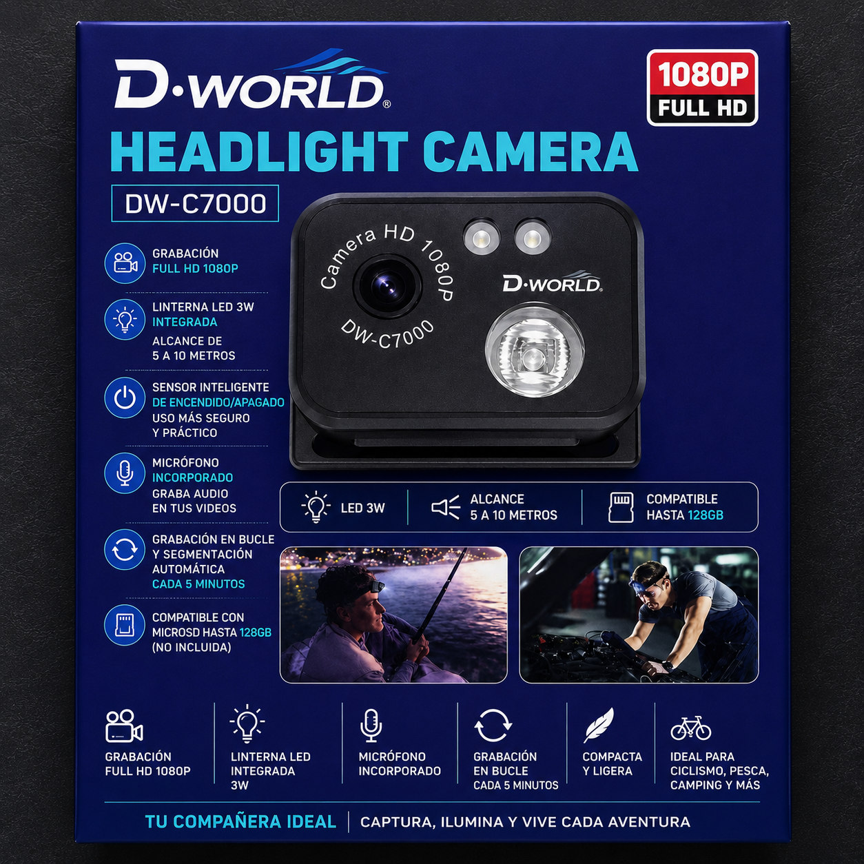 📷 Cámara Deportiva con Linterna HD 1080P DW-C7000
