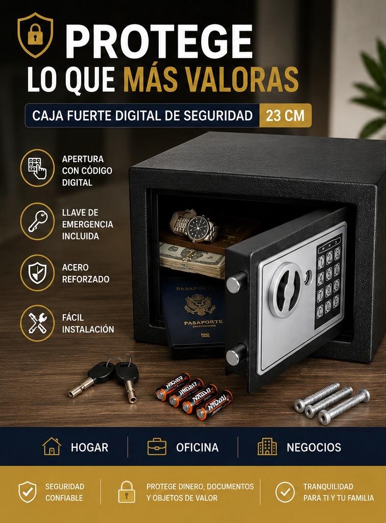 🔐Caja Fuerte Digital de Seguridad 23 cm | Código Electrónico y Llave