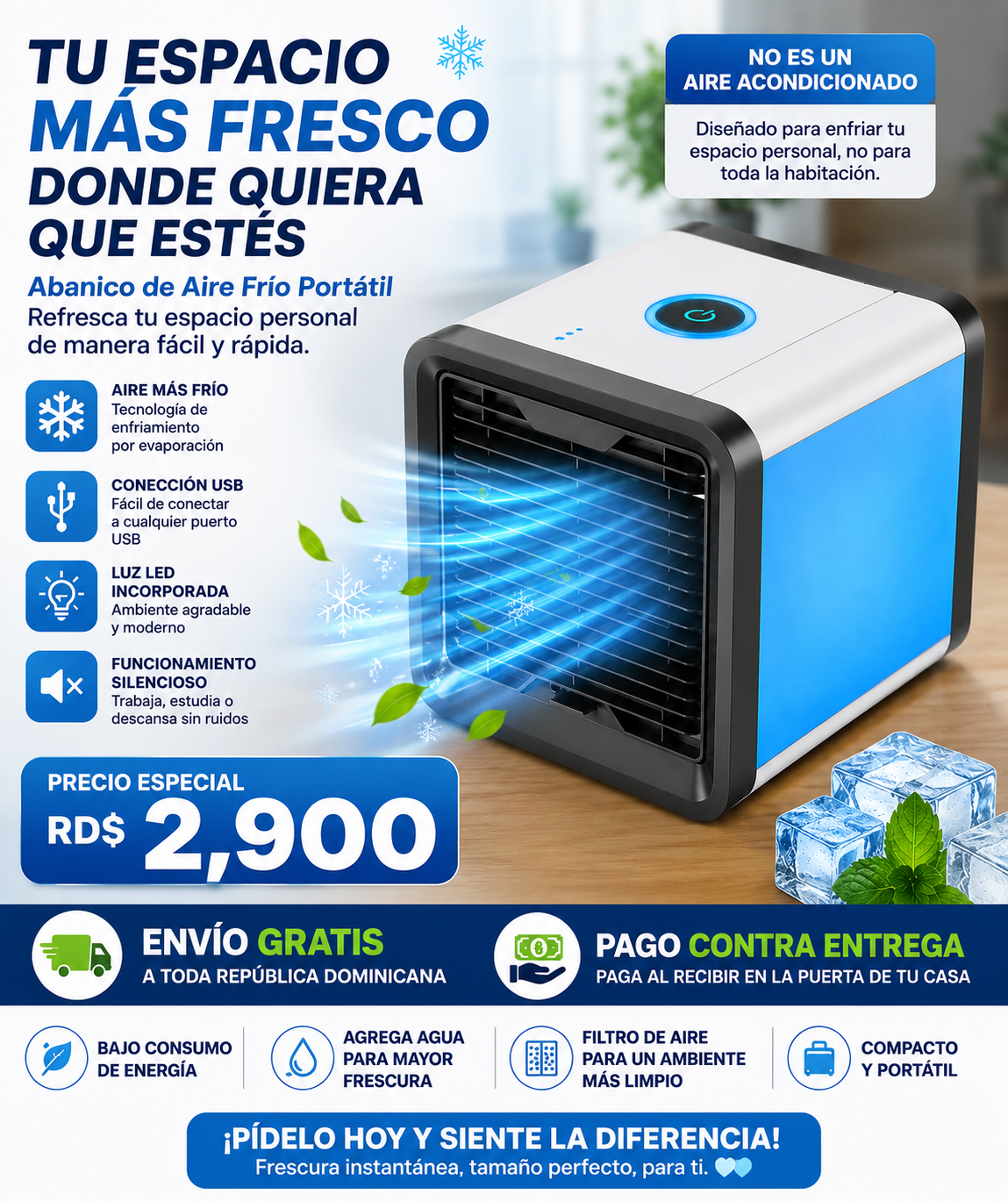 Abanico de Aire Frío Portátil | Ventilador Personal con Enfriamiento por Evaporación