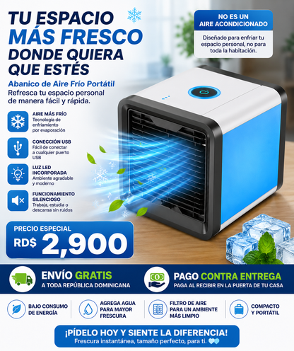 Abanico de Aire Frío Portátil | Ventilador Personal con Enfriamiento por Evaporación