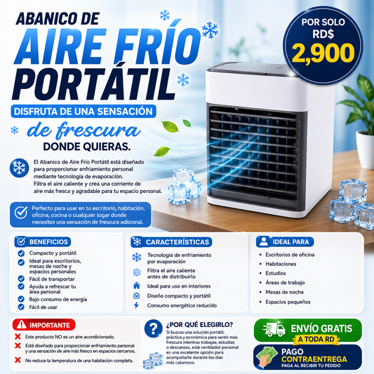 Abanico de Aire Frío Portátil | Ventilador Personal con Enfriamiento por Evaporación