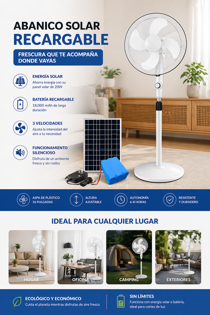 ABANICO SOLAR RECARGABLE DE 16 PULGADAS MD-12103