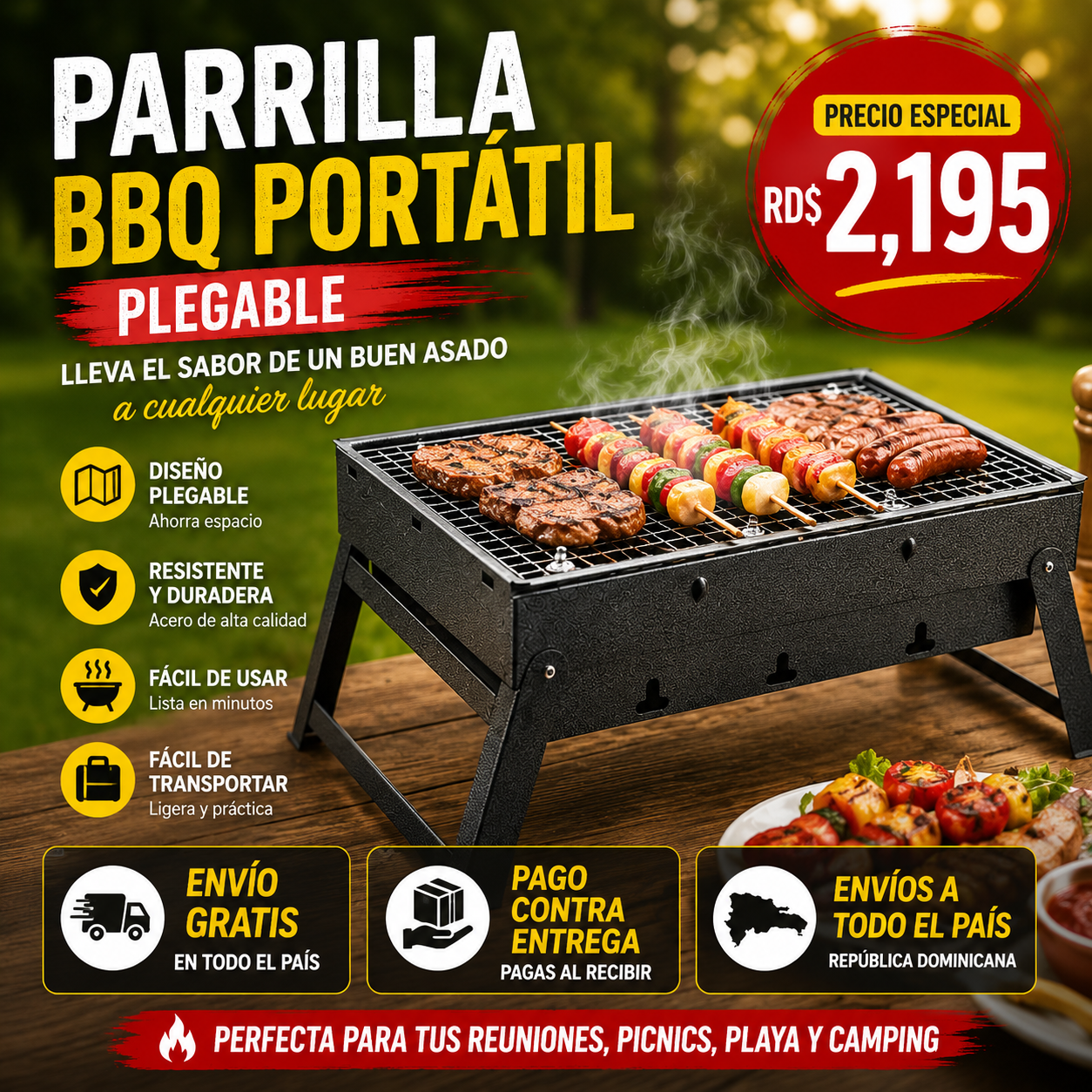 🔥 Parrilla BBQ Portátil Plegable
