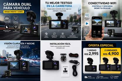 🚗 Cámara Dual para Vehículo con Grabación Frontal y Trasera