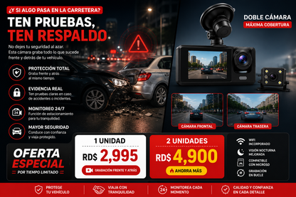 🚗 Cámara Dual para Vehículo con Grabación Frontal y Trasera