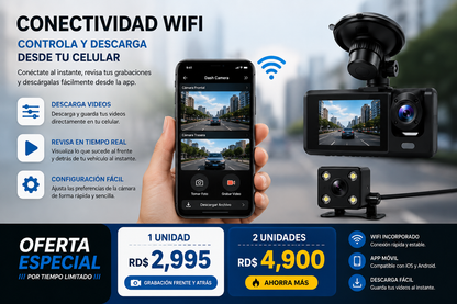 🚗 Cámara Dual para Vehículo con Grabación Frontal y Trasera