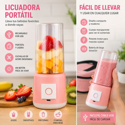 Licuadora Portatil Mge-002 Recargable USB para Jugos, Smoothies y Batidos 🥤✨