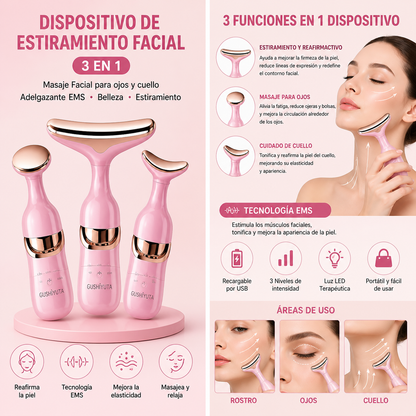 Dispositivo de estiramiento Facial 3 en 1, masaje Facial para ojos y cuello, adelgazante EMS, belleza, estiramiento