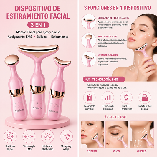 Dispositivo de estiramiento Facial 3 en 1, masaje Facial para ojos y cuello, adelgazante EMS, belleza, estiramiento