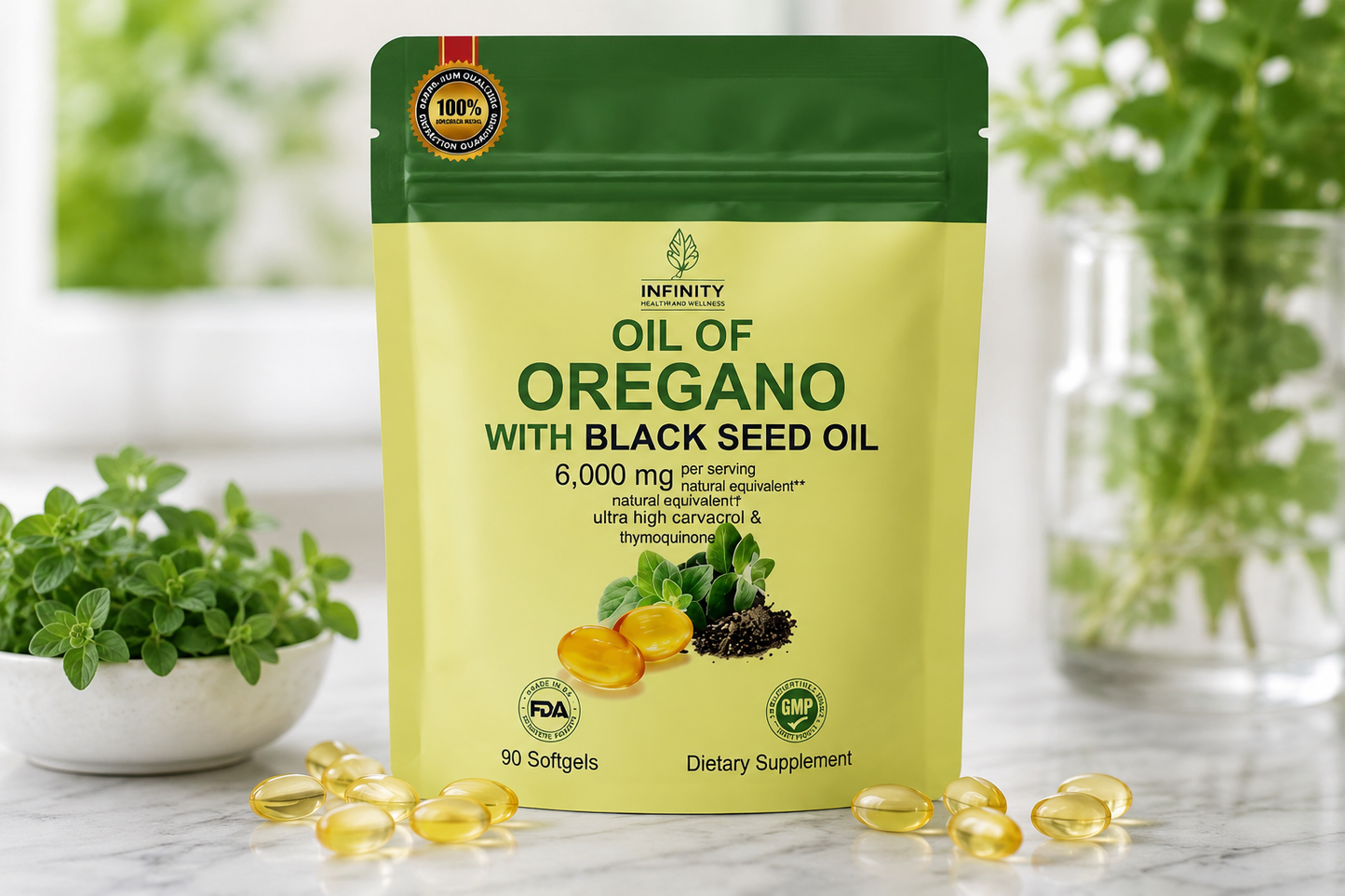 ORÉGANO OIL + BLACK SEED OIL 6000 MG (90 SOFGELS)