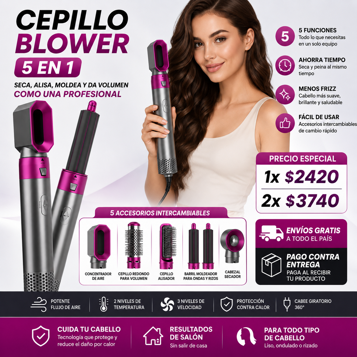 Cepillo Blower 5 en 1 Profesional