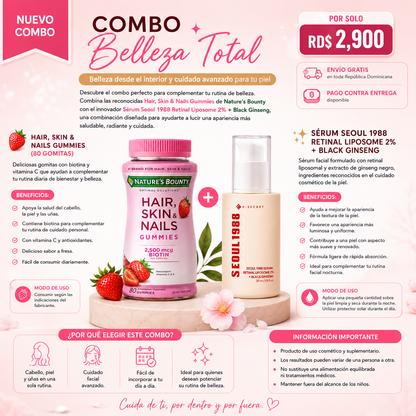 Combo Belleza Total | Gomitas Hair, Skin & Nails + Sérum Seoul 1988 Retinal