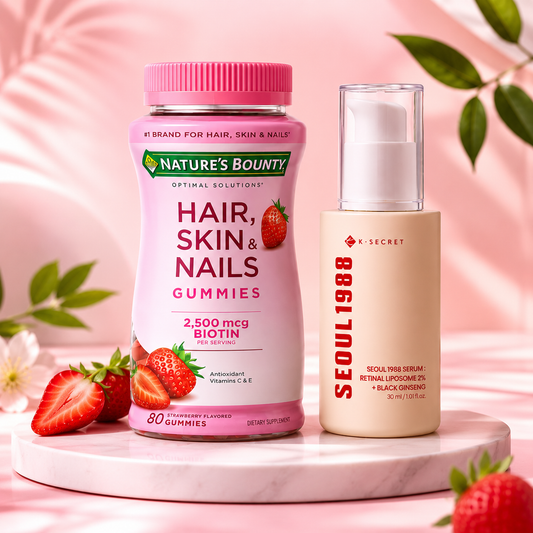 Combo Belleza Total | Gomitas Hair, Skin & Nails + Sérum Seoul 1988 Retinal