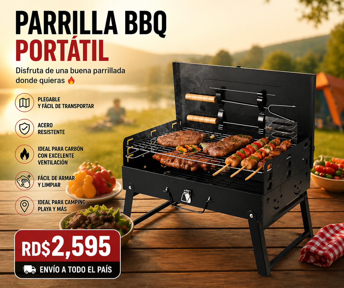 Parrilla BBQ Portátil con utensilios