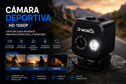 📷 Cámara Deportiva con Linterna HD 1080P DW-C7000