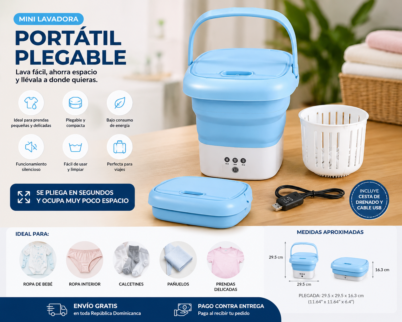 Mini Lavadora Portátil Plegable USB | Ideal para Ropa de Bebé, Ropa Interior y Viajes