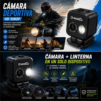 📷 Cámara Deportiva con Linterna HD 1080P DW-C7000