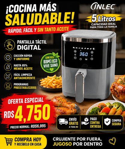 Freidora de Aire Inlec 5 Litros con Pantalla Táctil | Envío Gratis RD