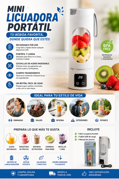 MINI LICUADORA PORTATIL XL-8 Recargable USB | Smoothies y Jugos en Cualquier Lugar