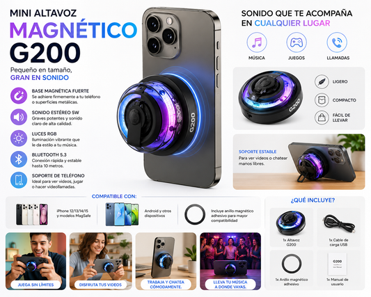 Mini Altavoz Magnético G200 con Luces RGB