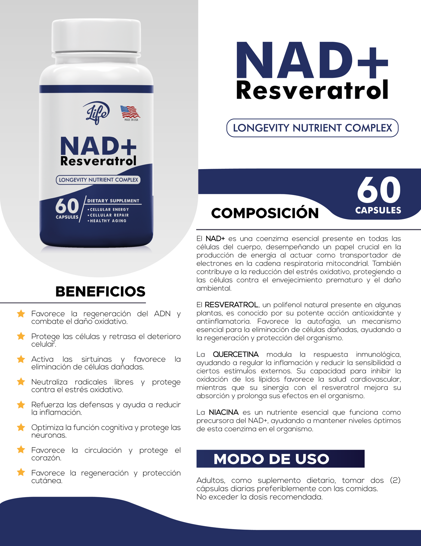 🧬 Cápsulas NAD+ con Resveratrol