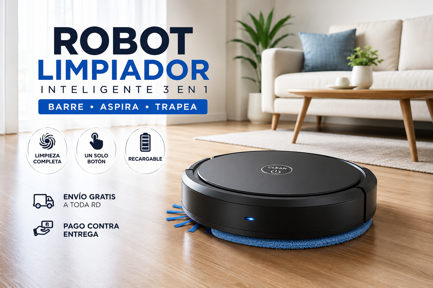 Robot Limpiador Inteligente 3 en 1 | Barre, Aspira y Trapea
