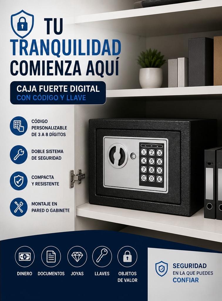 🔐Caja Fuerte Digital de Seguridad 23 cm | Código Electrónico y Llave