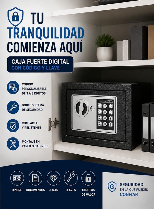🔐Caja Fuerte Digital de Seguridad 23 cm | Código Electrónico y Llave